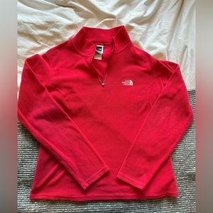 The North Face Womens 1/4 Zip Red Polartec Fleece Pullover Size M